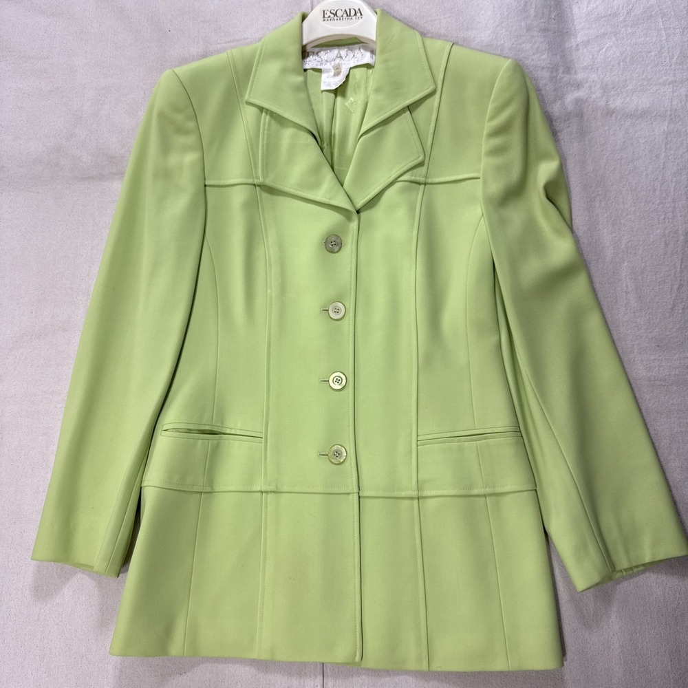 Escada Vintage Green Tweed Skirt Suit Set Confetti Tweed Knit Sz 36 - Picture 10 of 16